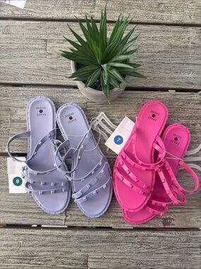 Women's Shade & Shore Pink or Purple Sandals with square designs, Sz 8 & 9